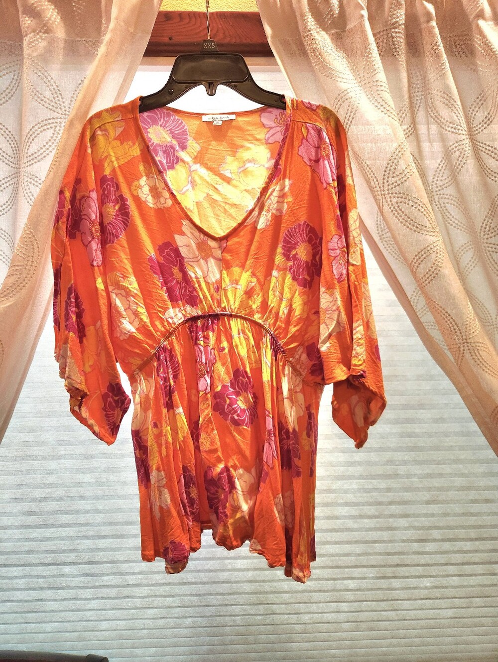 white birch Orange Floral V-Neck Blouse